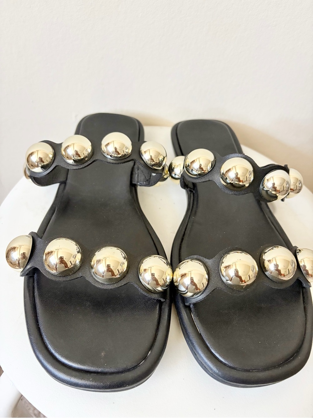 Target Black Slide Sandals with Gold Dome Studs - Picture 2 of 2